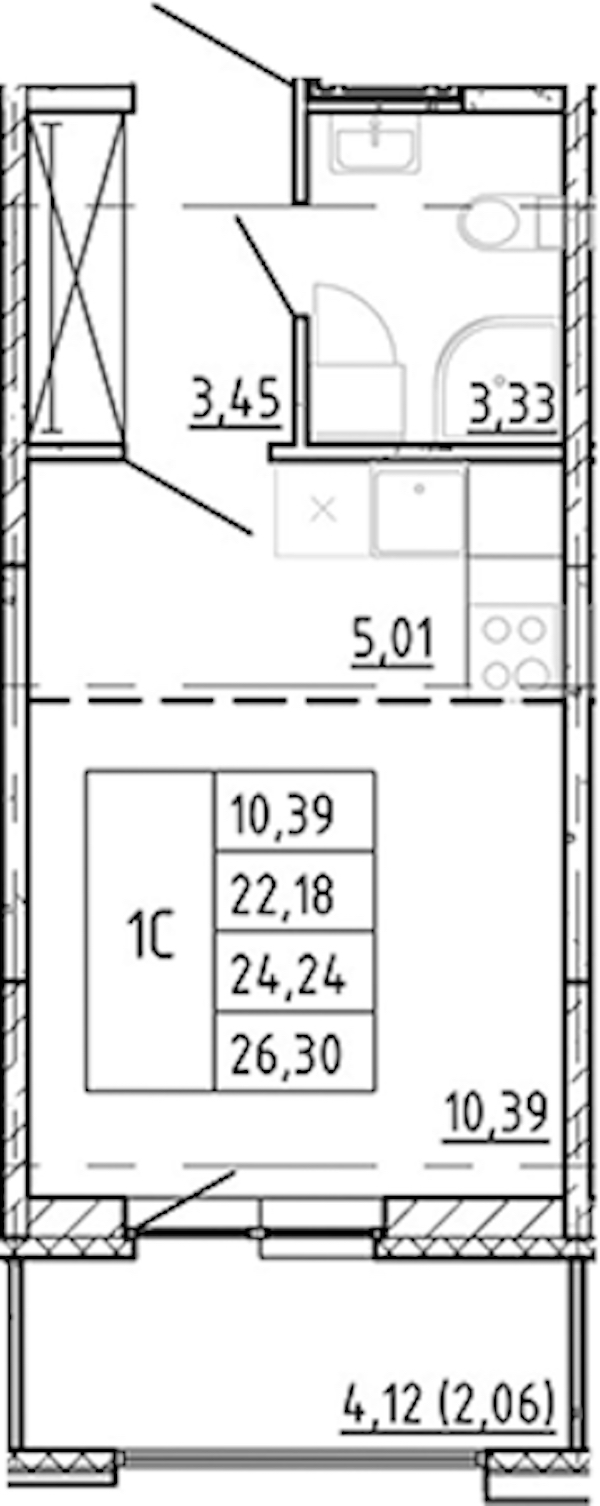 Квартира студия 22.18 м², 11/12 эт., ЖК «Полис Новоселье»